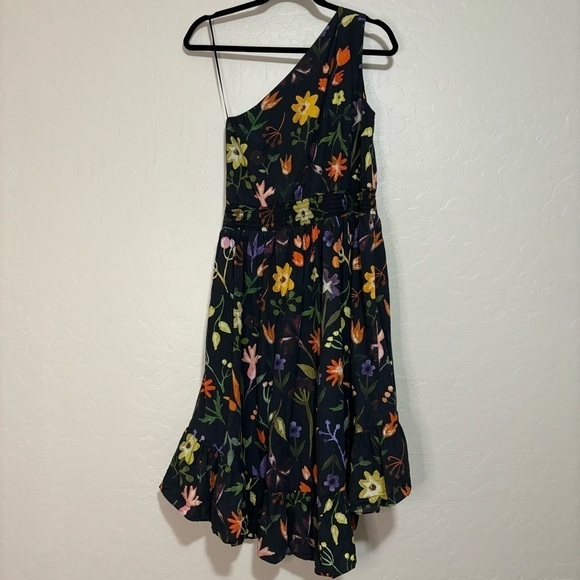 Slate & Willow Black Floral Print One-Shoulder Hi-Low Ruffle Hem Dress Size 2 - Picture 4 of 11